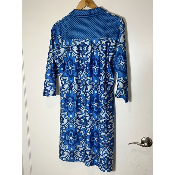 Gretchen Scott Blue & White Boho Print Mini Dress M Medium Women - Picture 6 of 9